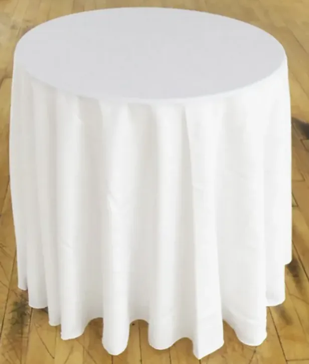 90in White Round Polyester Linen