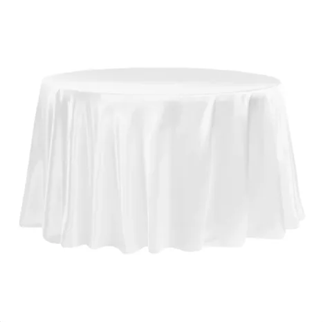 120" Round White Satin Tablecloth